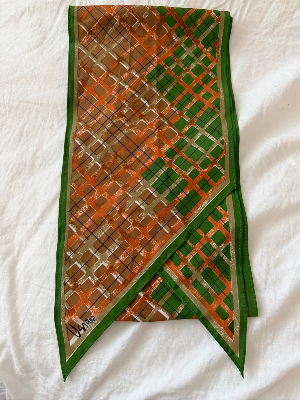 Vintage Vera Neumann Pointed End Scarf Brown Green Skinny
